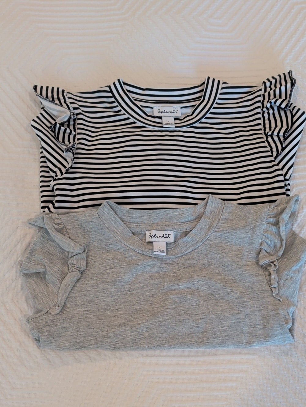 Splendid Kids Ruffle Sleeve Tee - Black & White Stripe / Heather Gray 3T